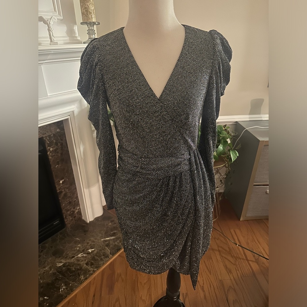Eliza J Black & Silver Glitter ✨ Long Sleeve Cocktail Dress